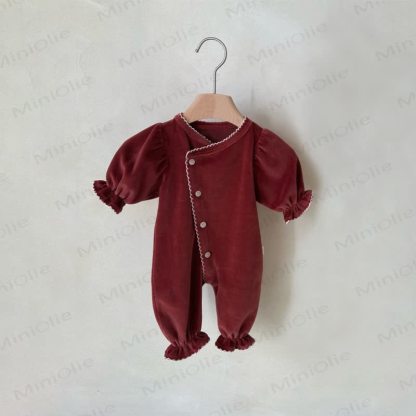 Baby Ruffle Trim Long Sleeve Romper - Red - 18-24M - image 5