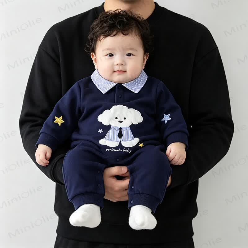 Baby Navy Puppy Applique Striped Collar Romper - image 2