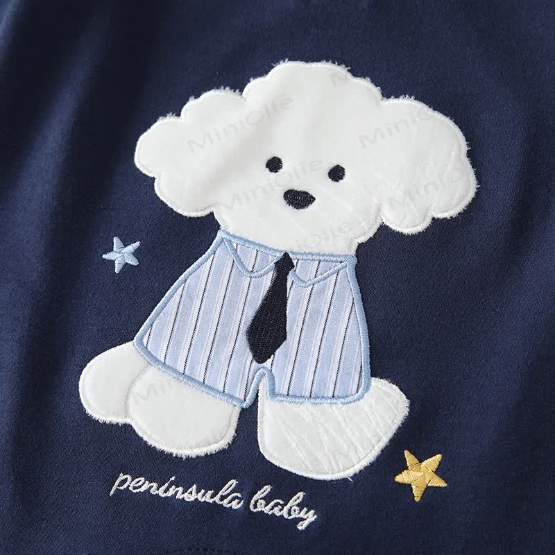 Baby Navy Puppy Applique Striped Collar Romper - image 4