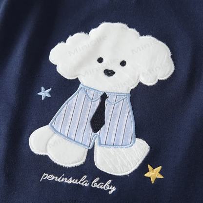 Baby Navy Puppy Applique Striped Collar Romper - image 4