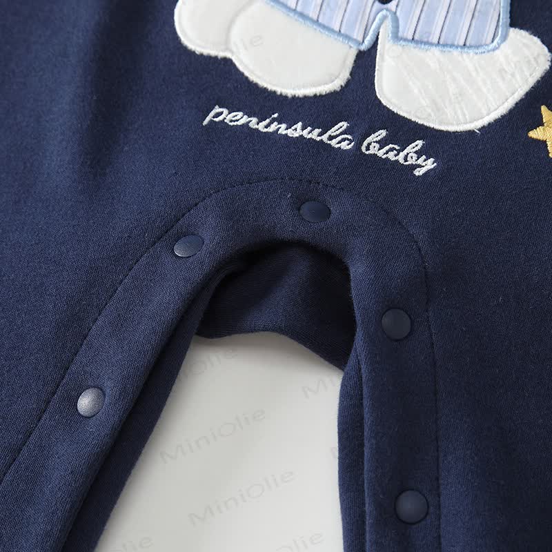 Baby Navy Puppy Applique Striped Collar Romper - image 5