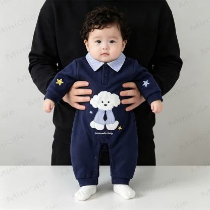 Baby Navy Puppy Applique Striped Collar Romper - image 3