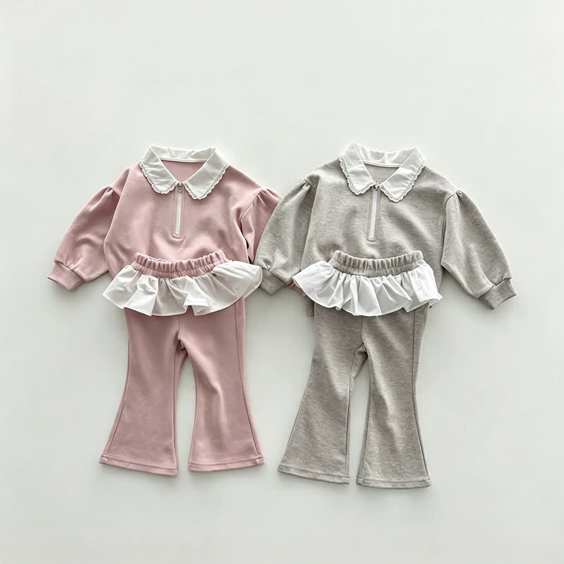 Baby Toddler Girls Ruffle Collar Sweatshirt and Flare Pants 2-piece Set - image 1