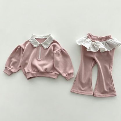 Baby Toddler Girls Ruffle Collar Sweatshirt and Flare Pants 2-piece Set - Pink - 4-5T - image 2