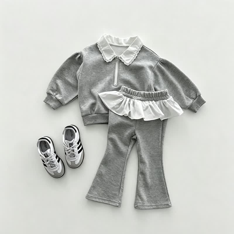 Baby Toddler Girls Ruffle Collar Sweatshirt and Flare Pants 2-piece Set - image 5