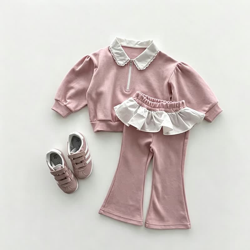 Baby Toddler Girls Ruffle Collar Sweatshirt and Flare Pants 2-piece Set - image 4