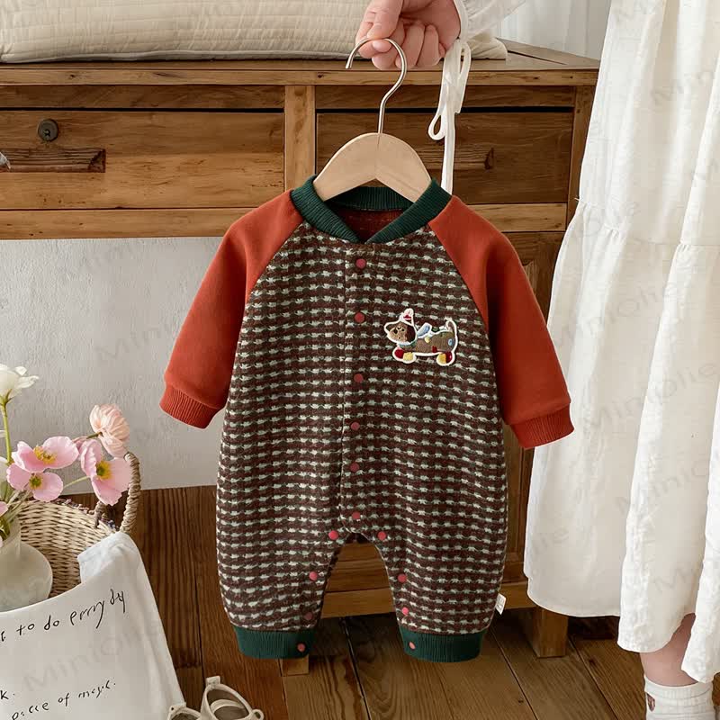 Baby Houndstooth Knit Puppy Romper - Orange - 18-24M - image 1