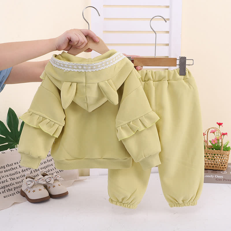 Toddler Girl Lace Trim Ruffle Hoodie and Pants 2-piece Set - image 3