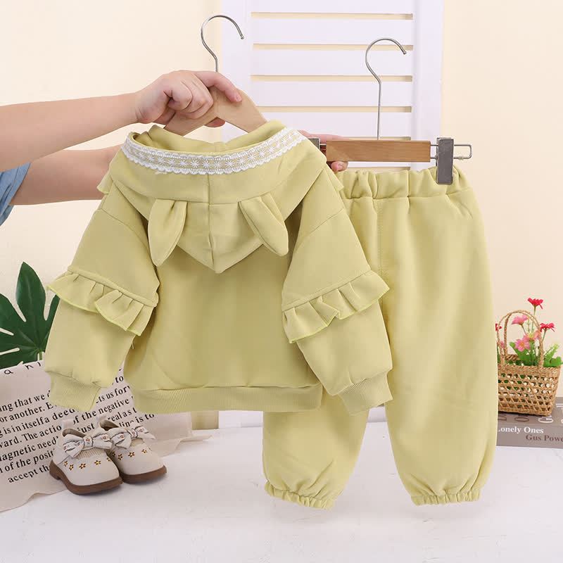 Toddler Girl Lace Trim Ruffle Hoodie and Pants 2-piece Set - image 3