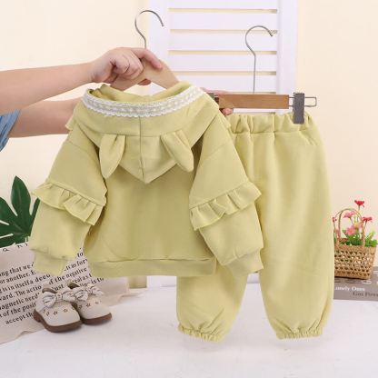 Toddler Girl Lace Trim Ruffle Hoodie and Pants 2-piece Set - image 3