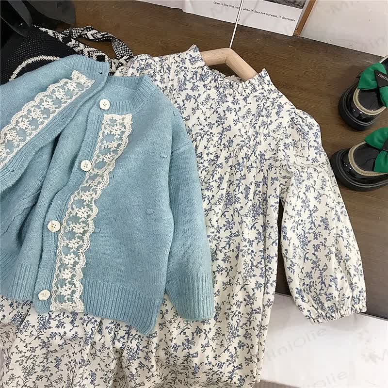 Toddler Girl Vintage Flower Print Dress and Outerwear - image 1