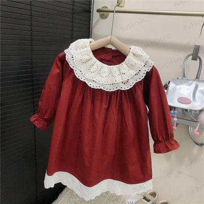 Toddler Girl Lace Collar Puff Sleeve Dress - image 5