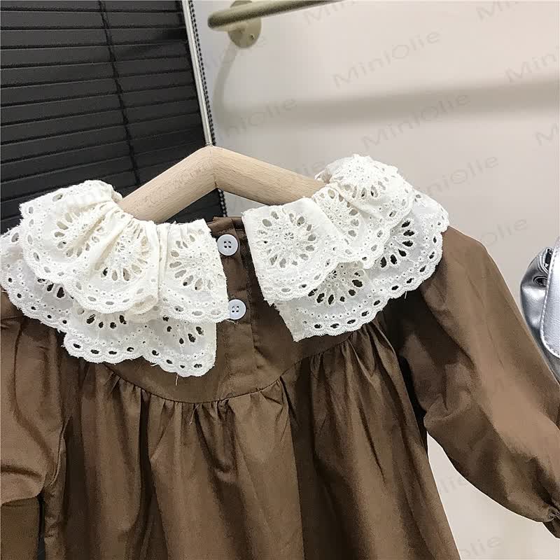 Toddler Girl Lace Collar Puff Sleeve Dress - image 7
