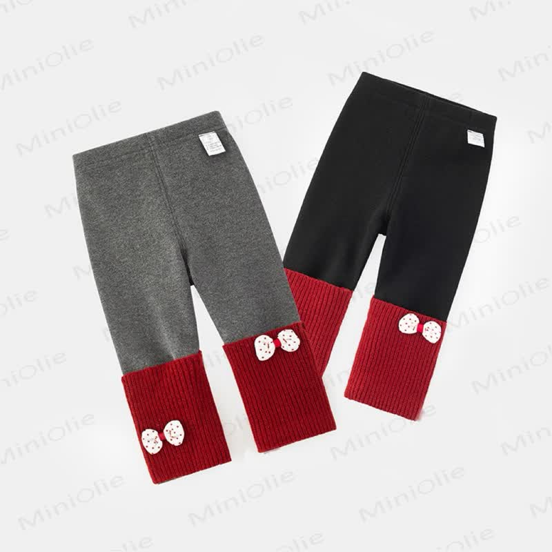 Baby Bow Red Knit Cuff Leggings - image 1