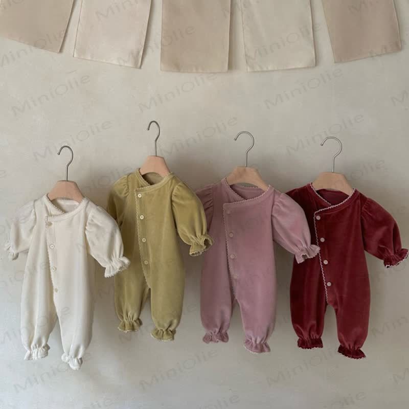 Baby Ruffle Trim Long Sleeve Romper - image 1