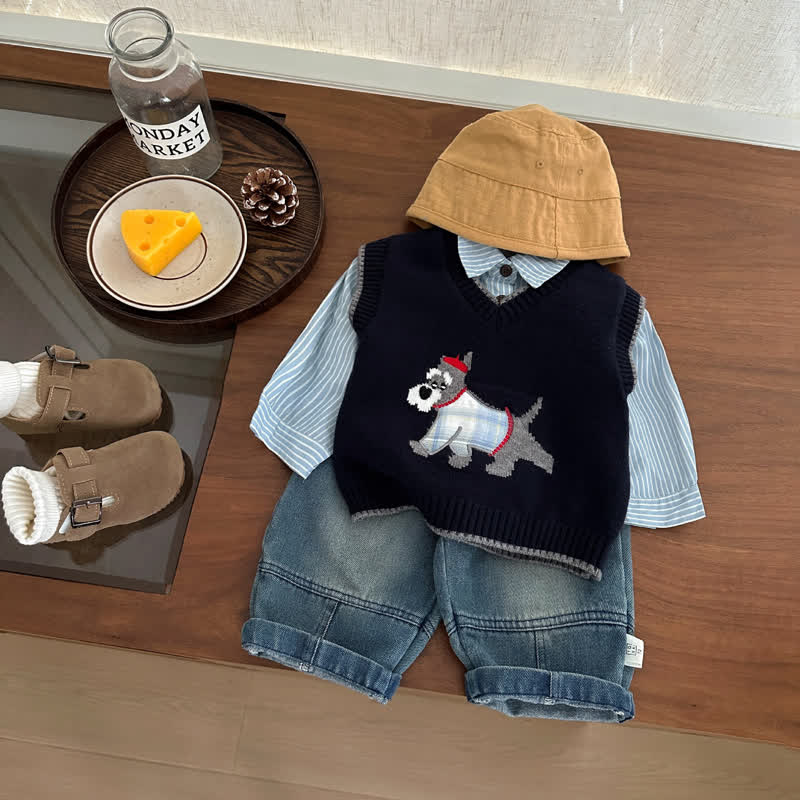 Baby Toddler Puppy Preppy Knit Vest or Striped Shirt - image 1