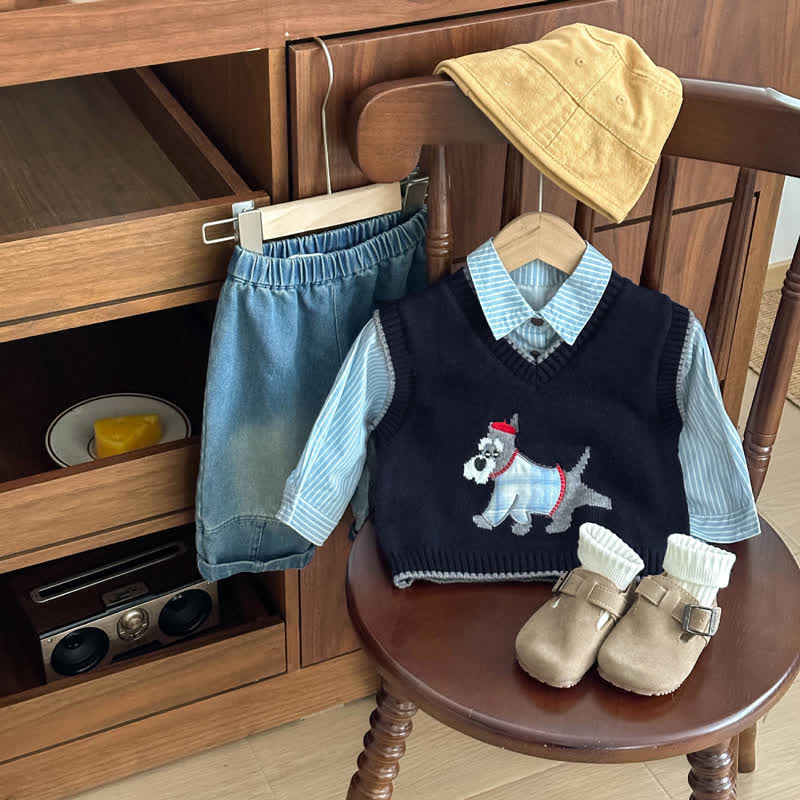 Baby Toddler Puppy Preppy Knit Vest or Striped Shirt - image 4