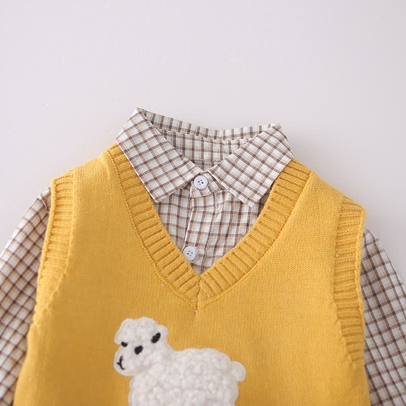 Toddler Baby Lamb Applique Knit Vest and Shirt 3-piece Set - image 4