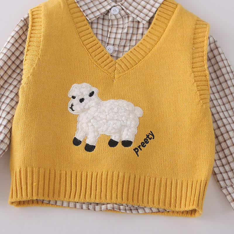 Toddler Baby Lamb Applique Knit Vest and Shirt 3-piece Set - image 5