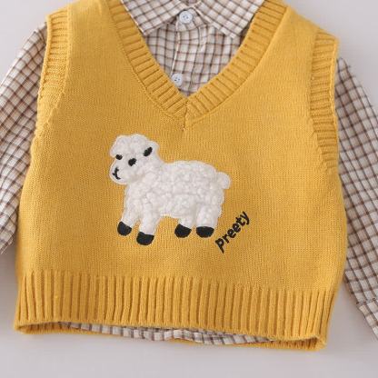Toddler Baby Lamb Applique Knit Vest and Shirt 3-piece Set - image 5