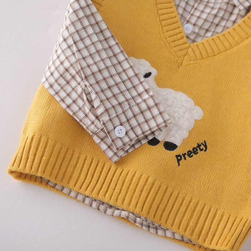 Toddler Baby Lamb Applique Knit Vest and Shirt 3-piece Set - image 6