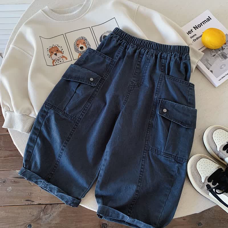 Toddler Boys Solid Color Relaxed Fit Cargo Pants - Navy - 8-9T - image 2