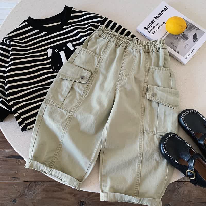 Toddler Boys Solid Color Relaxed Fit Cargo Pants - Beige - 8-9T - image 3