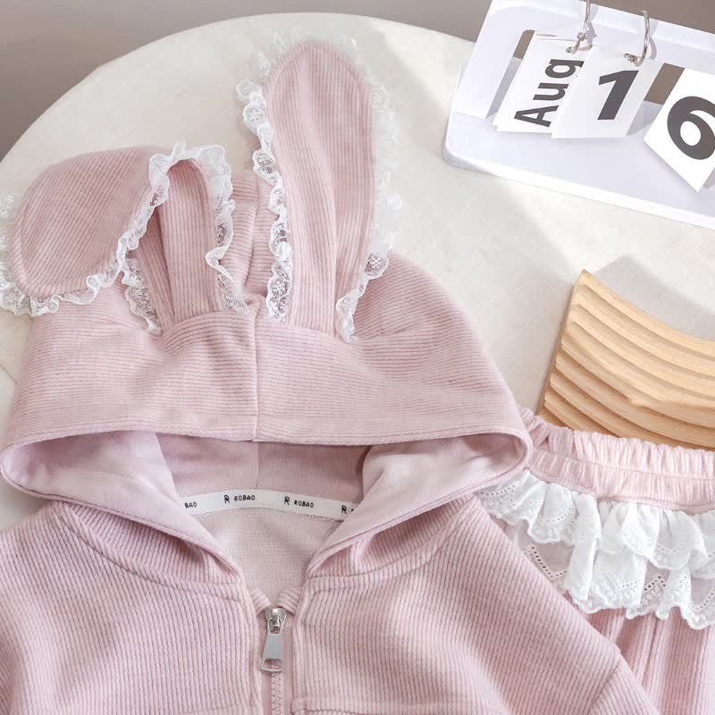 Toddler Girl Pink Bunny Ear Hoodie and Pants 2-piece Set - image 3