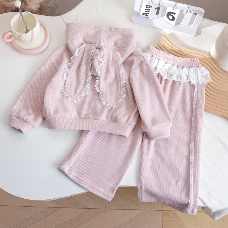 Toddler Girl Pink Bunny Ear Hoodie and Pants 2-piece Set - image 2