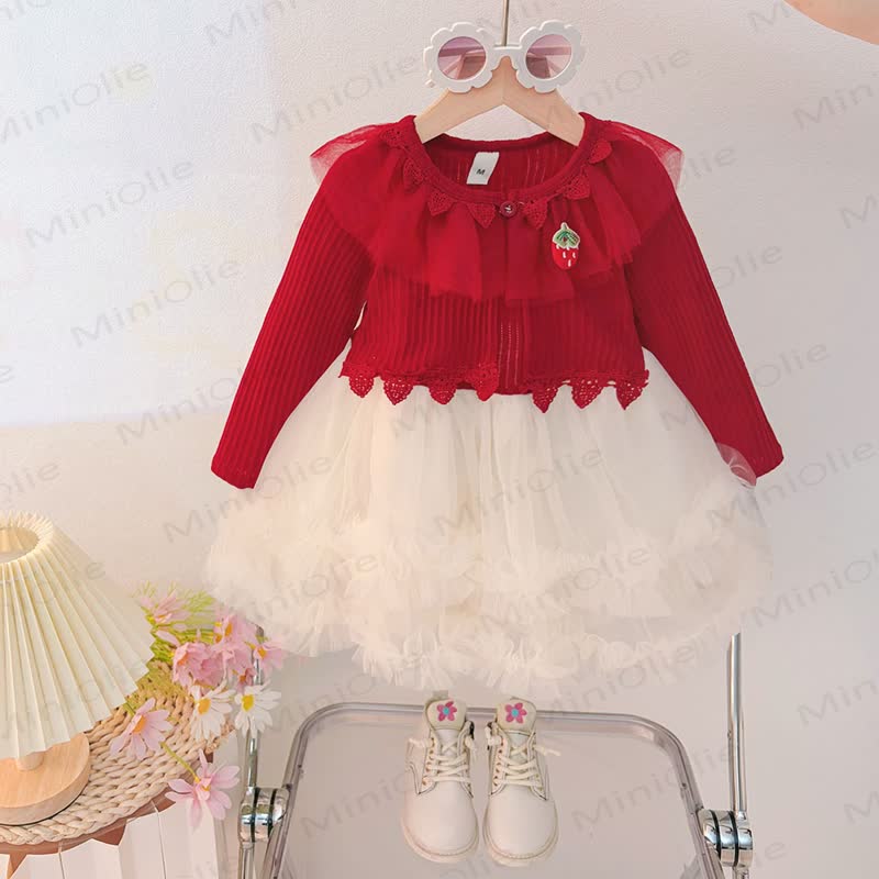 Baby Girl Strawberry Tulle Dress - Red - 4-5T - image 3