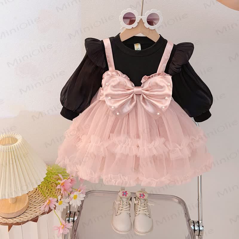 Baby Girl Pearl Bow Tulle Dress - Pink - 4-5T - image 2