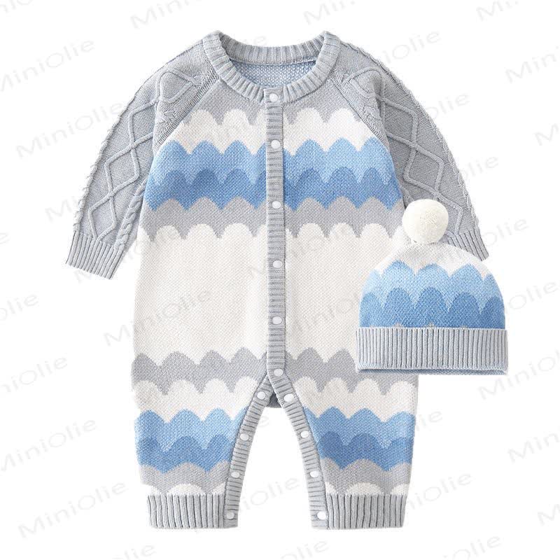 Baby Wave Stripe Knitted Romper and Hat - image 2