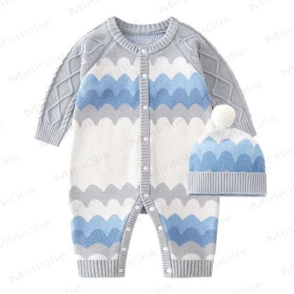 Baby Wave Stripe Knitted Romper and Hat - image 2