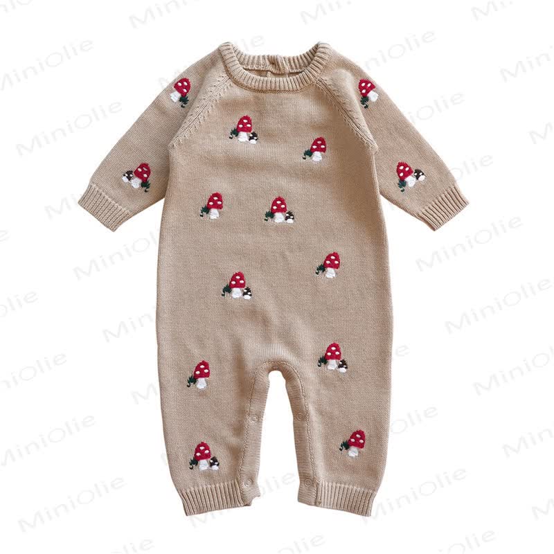 Baby Mushroom Knit Romper - Khaki - 18-24M - image 3