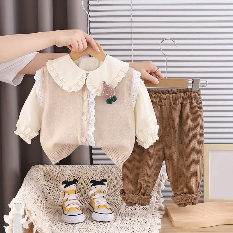 Baby Toddler Girls Carrot Ruffle Collar 3-piece Set - Beige - 4-5T - image 2