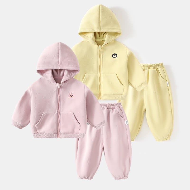 Baby Toddler Girls Solid Color Animal Print Zip Hoodie and Jogger 2-piece Set - image 1