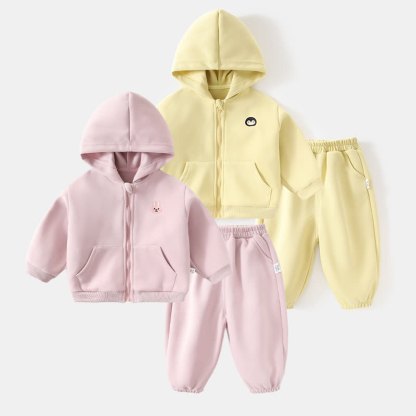Baby Toddler Girls Solid Color Animal Print Zip Hoodie and Jogger 2-piece Set - image 1