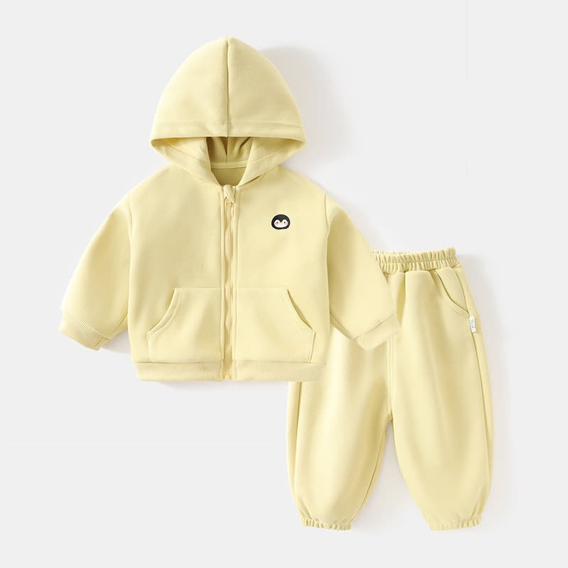 Baby Toddler Girls Solid Color Animal Print Zip Hoodie and Jogger 2-piece Set - Yellow - 4-5T - image 2