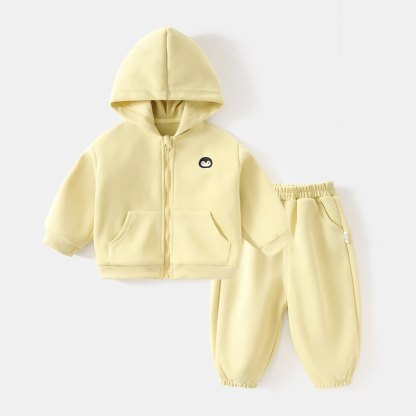 Baby Toddler Girls Solid Color Animal Print Zip Hoodie and Jogger 2-piece Set - Yellow - 4-5T - image 2