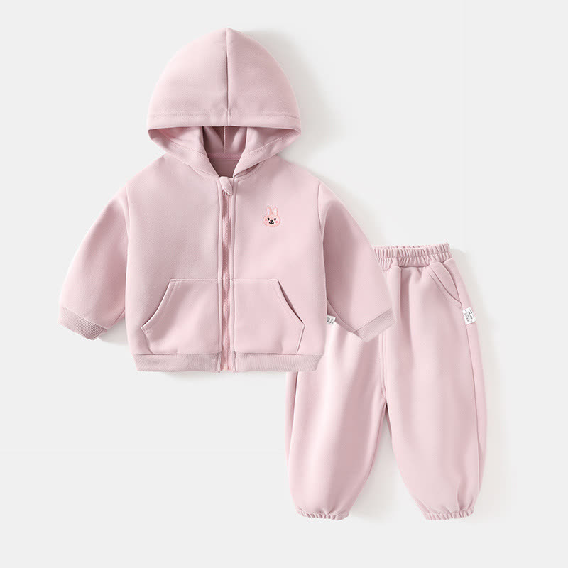 Baby Toddler Girls Solid Color Animal Print Zip Hoodie and Jogger 2-piece Set - Pink - 4-5T - image 3