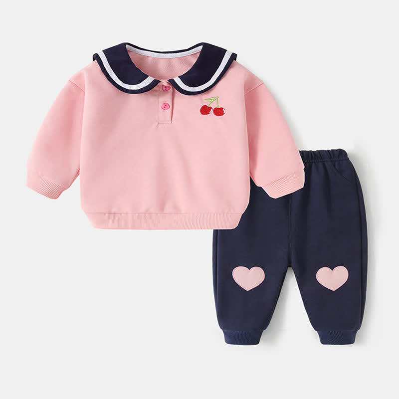 Baby Toddler Girls Heart and Cherry Print Top and Pants 2-piece Set - Navy - 3-4T - image 3