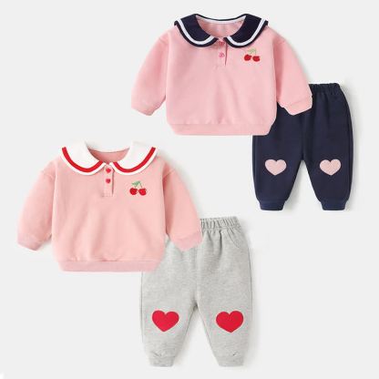 Baby Toddler Girls Heart and Cherry Print Top and Pants 2-piece Set - image 1