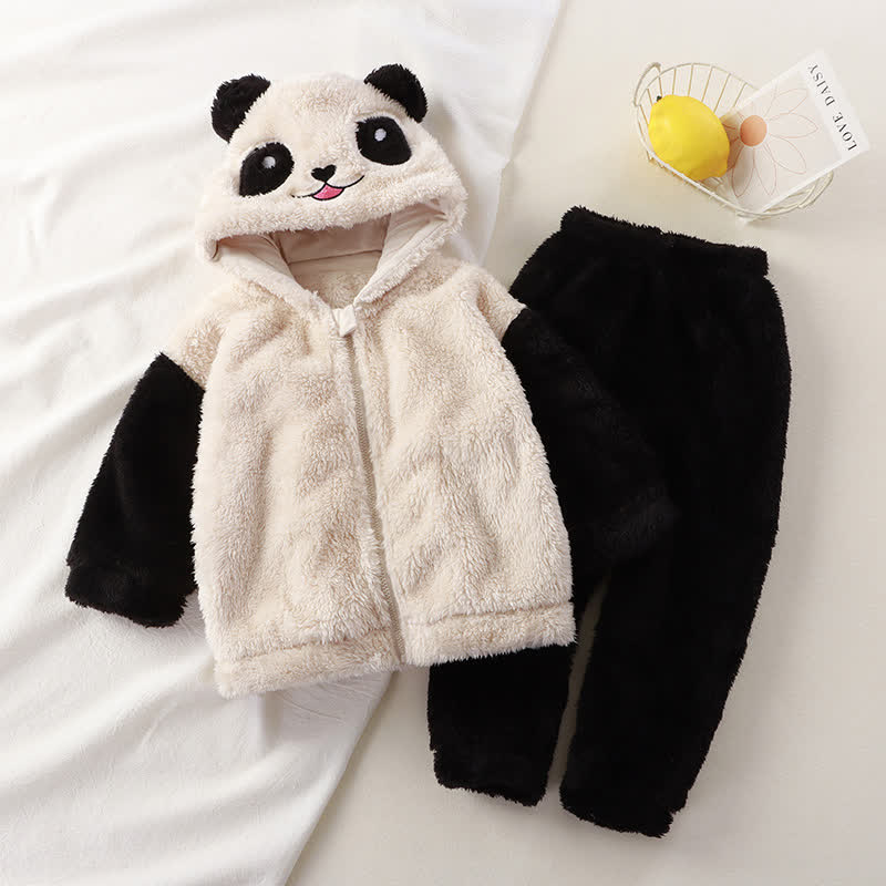 Baby Toddler Plush Animal Ear Hooded Jacket and Pants 2-piece Pyjama Set - White - 4-5T - image 4