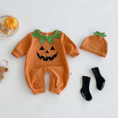 Baby Pumpkin Leaf Collar Halloween Romper and Hat - image 2