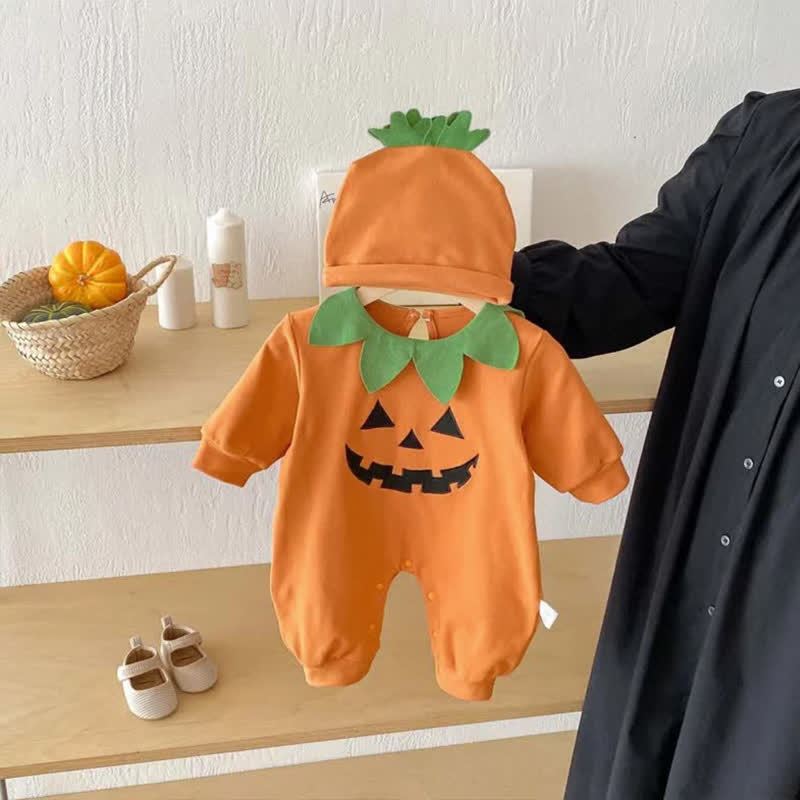 Baby Pumpkin Leaf Collar Halloween Romper and Hat - Orange - 18-24M - image 1