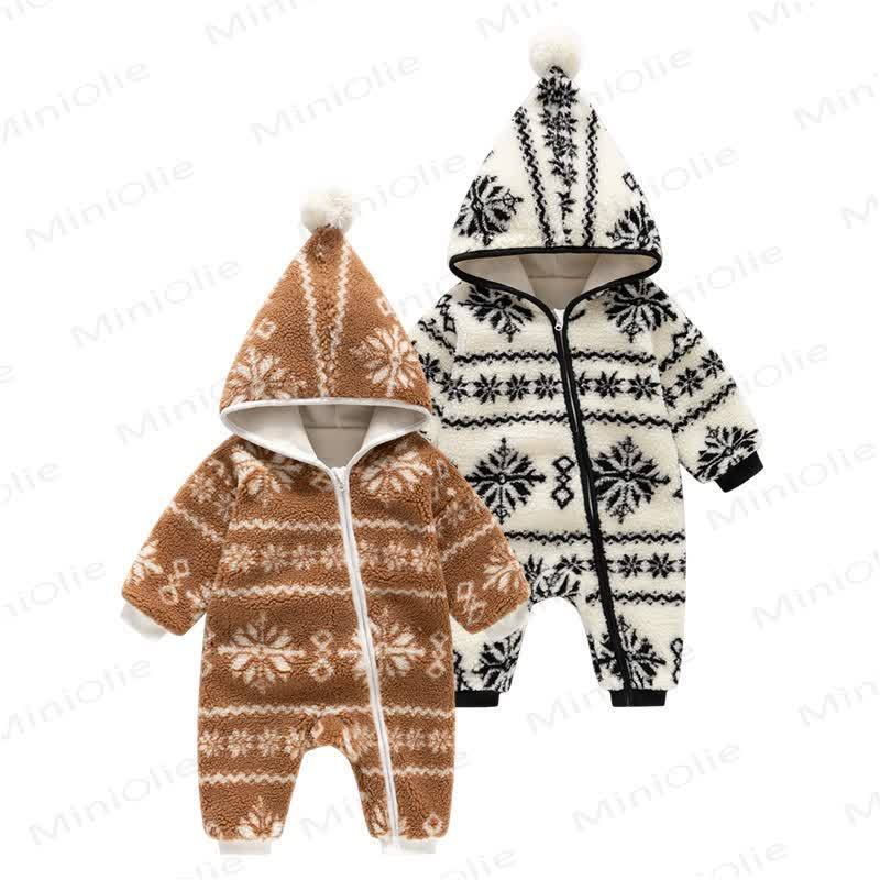 Baby Snow Print Hooded Zip Romper - image 1