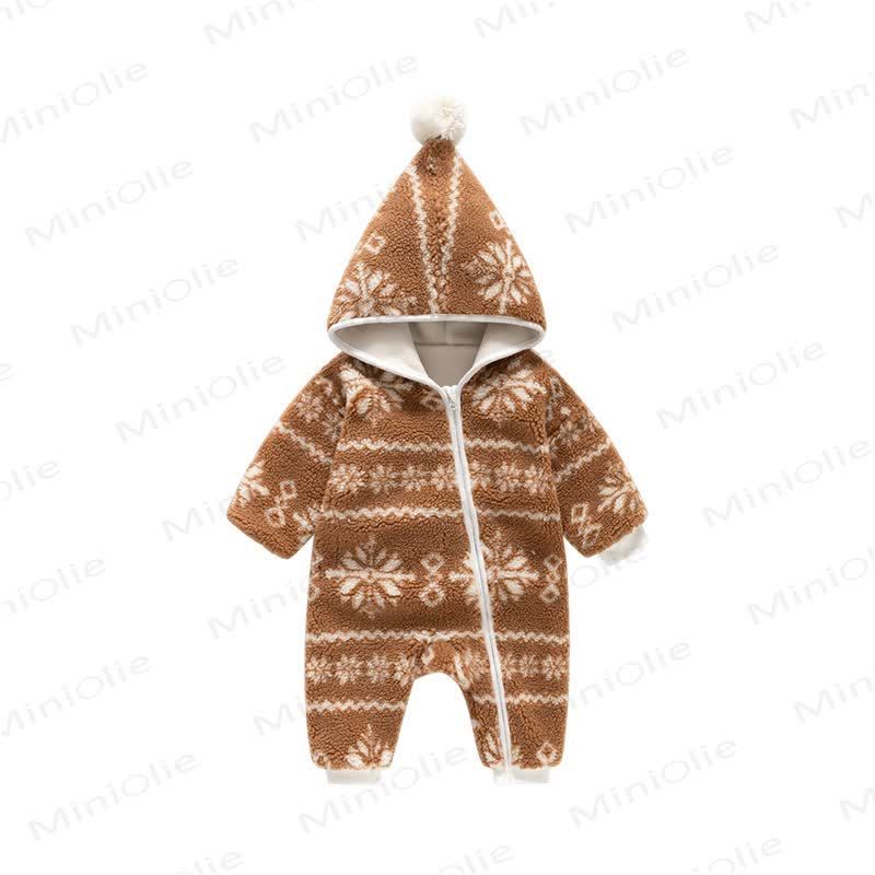Baby Snow Print Hooded Zip Romper - image 5