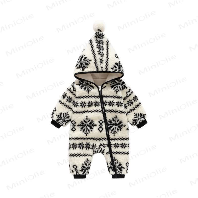Baby Snow Print Hooded Zip Romper - image 3