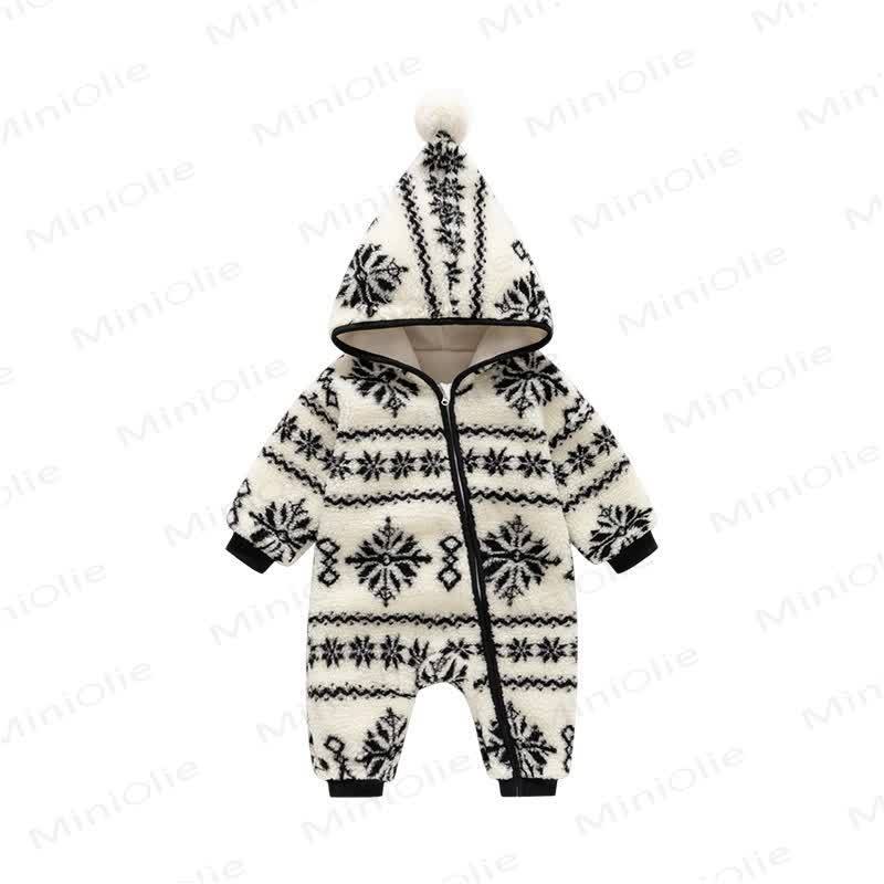 Baby Snow Print Hooded Zip Romper - image 3