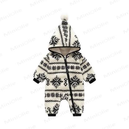 Baby Snow Print Hooded Zip Romper - image 3